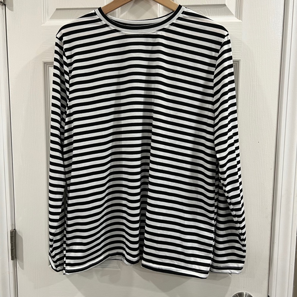 Unbranded Black White Striped Long Sleeve Crewneck Top XL Cotton Blend‎